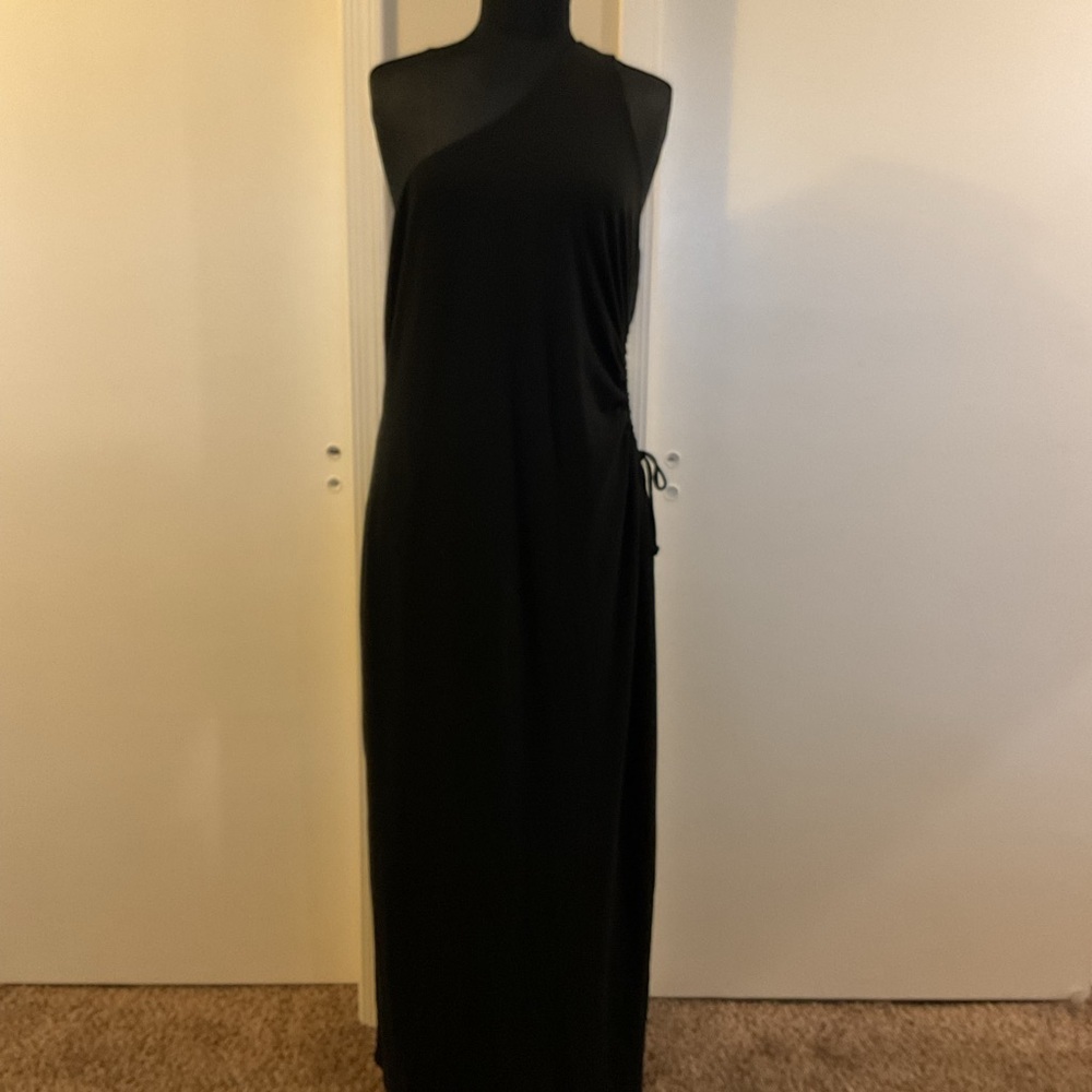 NWT Wild Fable One Shoulder Maxi Dress 2XL Black Hip Cut Out Bodycon Party - Picture 2 of 12